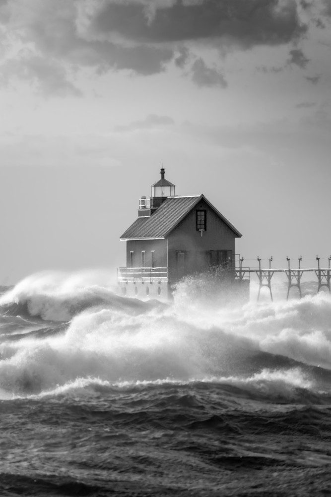 "Grand Haven's Waves - in B&W" | Fine Art Photography by Dennis Caskey