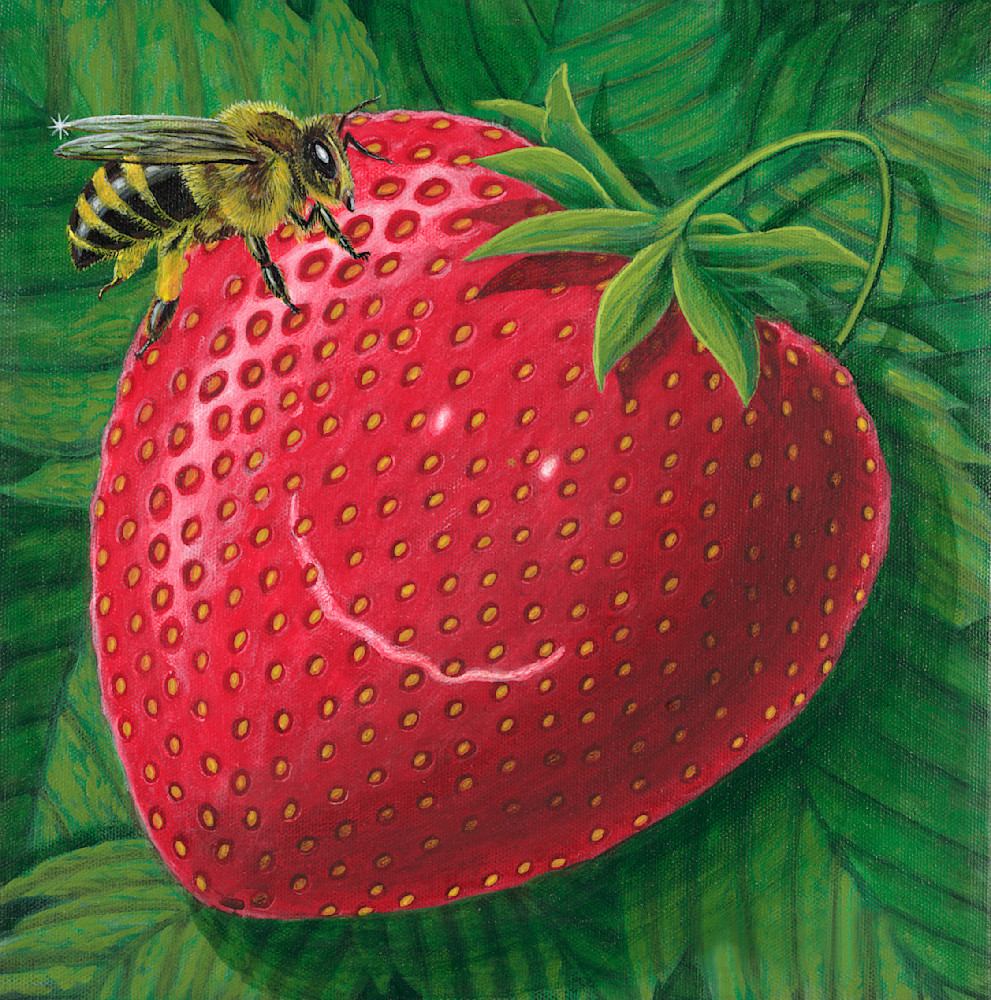 Bee Happy Strawberry Art | Art of Michael Philips