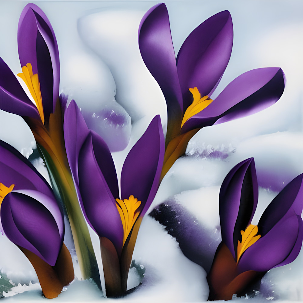 Purple Crocuses In Snow Photography Art | Playful Gallery by Rob Harrison