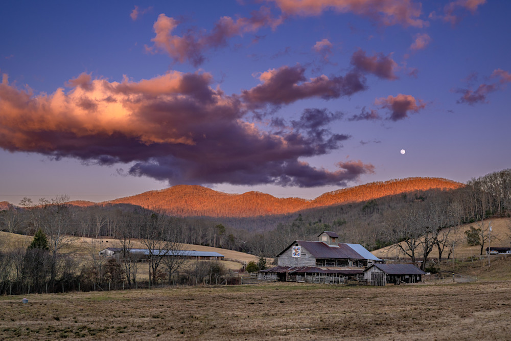 Mountain Moonrise Against The Sunset Of A Great Barn Photography Art | kramkranphoto