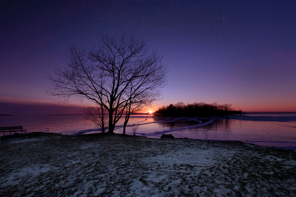 Sunset And Stars Over A Frozen Lake Champlain Photography Art | Francois De Melogue
