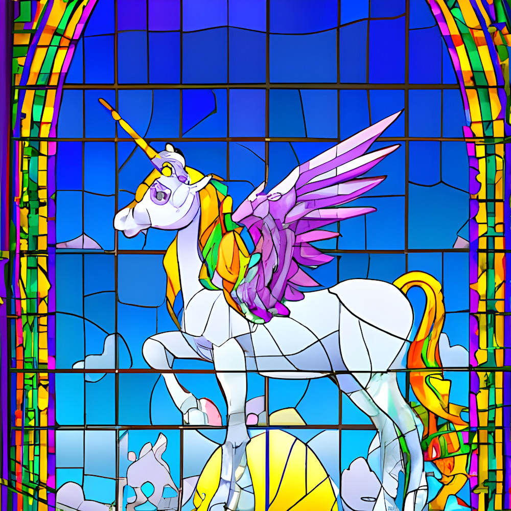 Winged Unicorn In Stained Glass Window Photography Art | Playful Gallery by Rob Harrison
