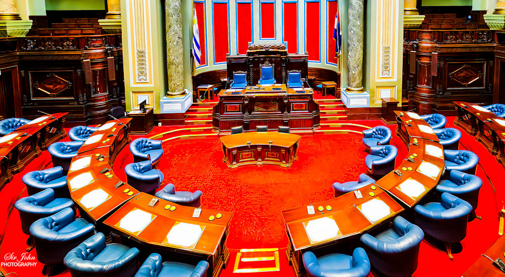 The main chambers of the Senate in Montevideo Uruguay are stunningly beautiful with rich deep red colors that will make any wall come alive and be one you can be proud of. This stunning photo presented by Sir John Photography is a great addition to 