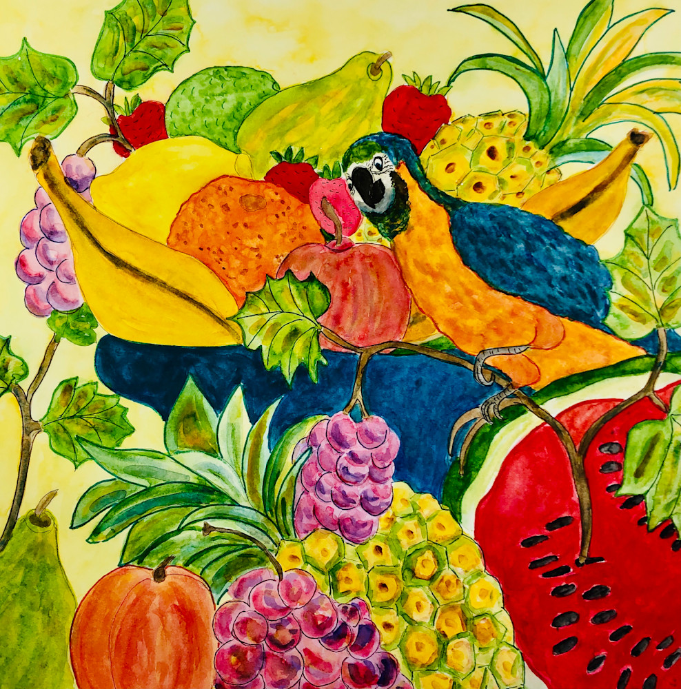 Parrot In A Fruit Bowl Art | Becki Thomas Art