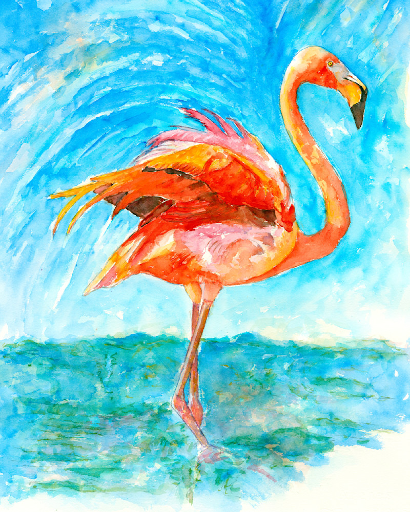 Flamingo Wading Watercolor Print | Claudia Hafner Watercolor