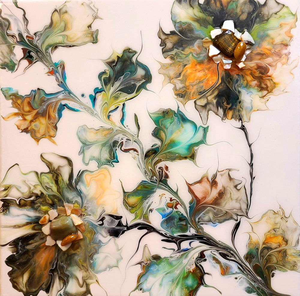 Coral And Green Bloom Vine Art | Artistic Designs by Christie 