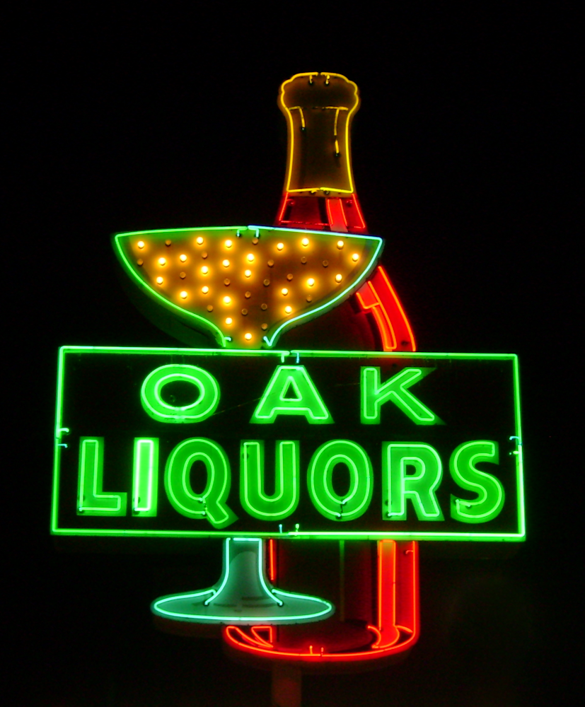 Neon Restaurant Sign Oak Liquors 