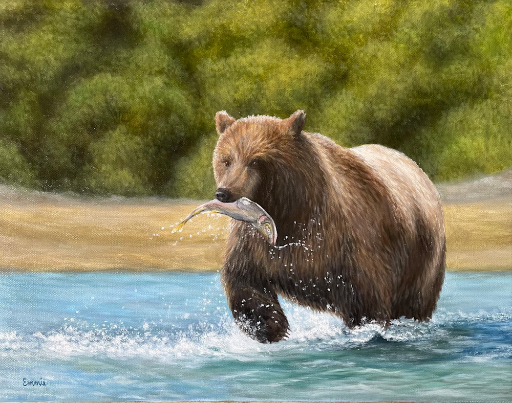 Grizzly Bear With Fish Art | Art by Emmie