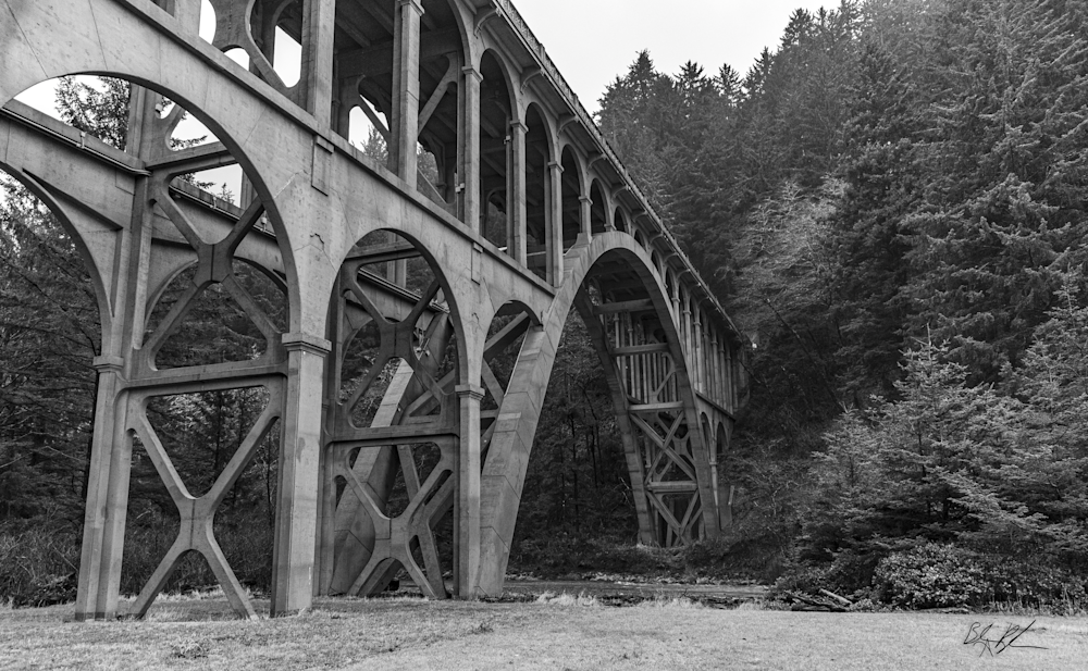 Black and White Oregon Coast Bridge Photograph for Sale as Fine Art