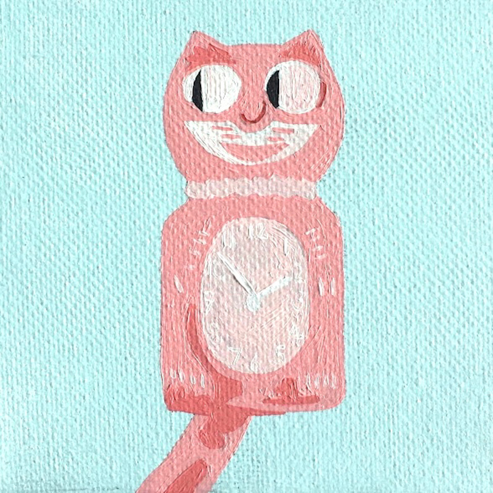 Pink Cat Clock Art | Tara Barr Art