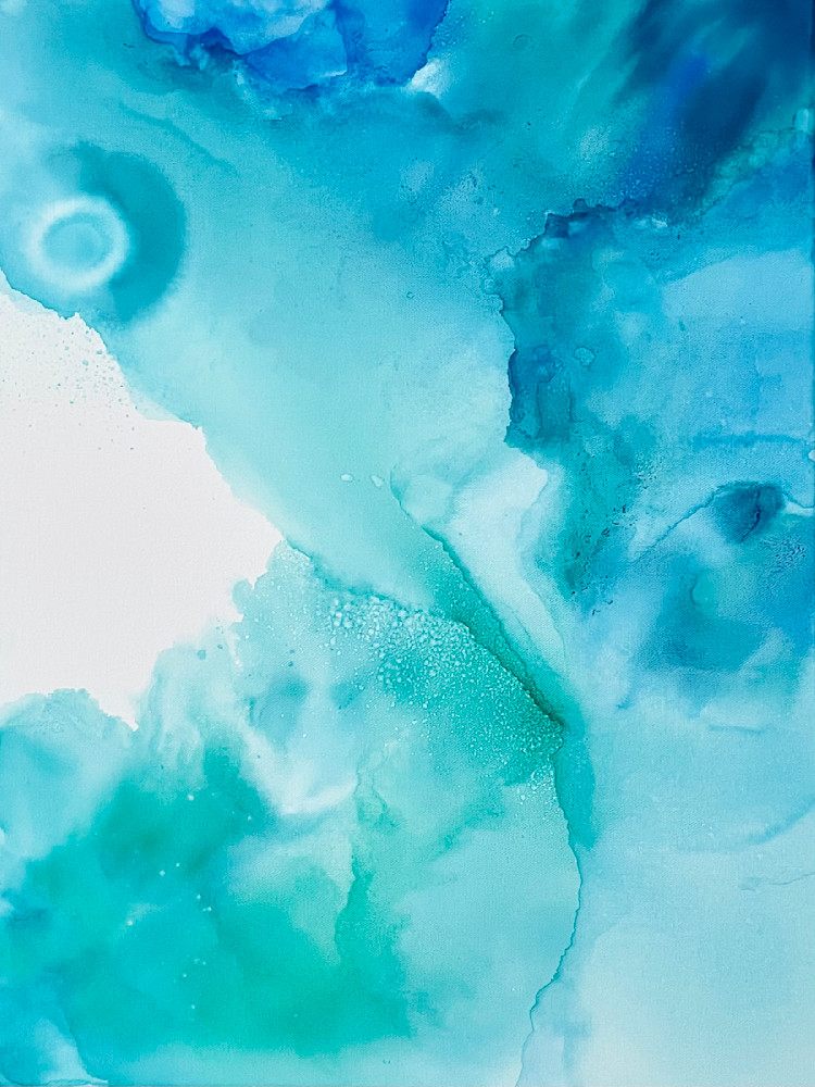 Ethereal fluid ink abstract calming blues original painting 