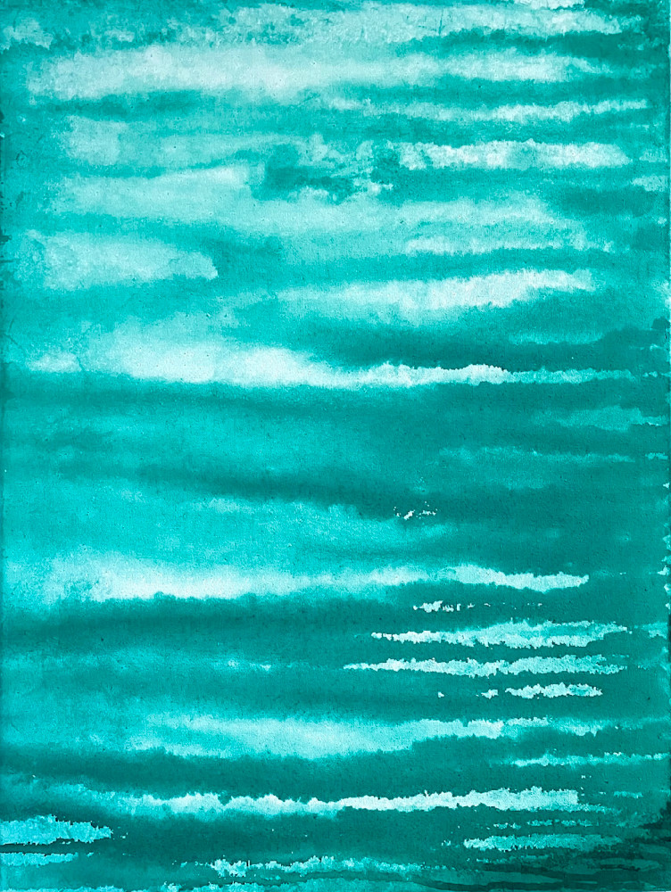 Illusion fluid ink abstract art blue green original painting waves water fog monochrome
