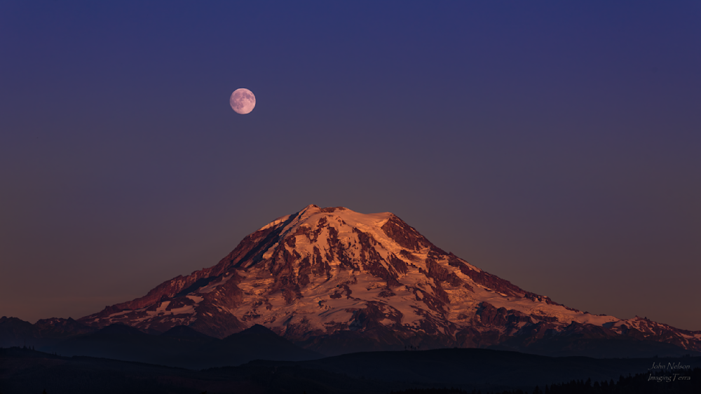 Moon Over Mt.Rainier Photography Art | johnnelson