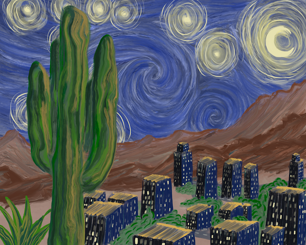  "Starry Phoenix" - A Southwest-Inspired Digital Painting | Phoenix Valley Scene | Wall Decor