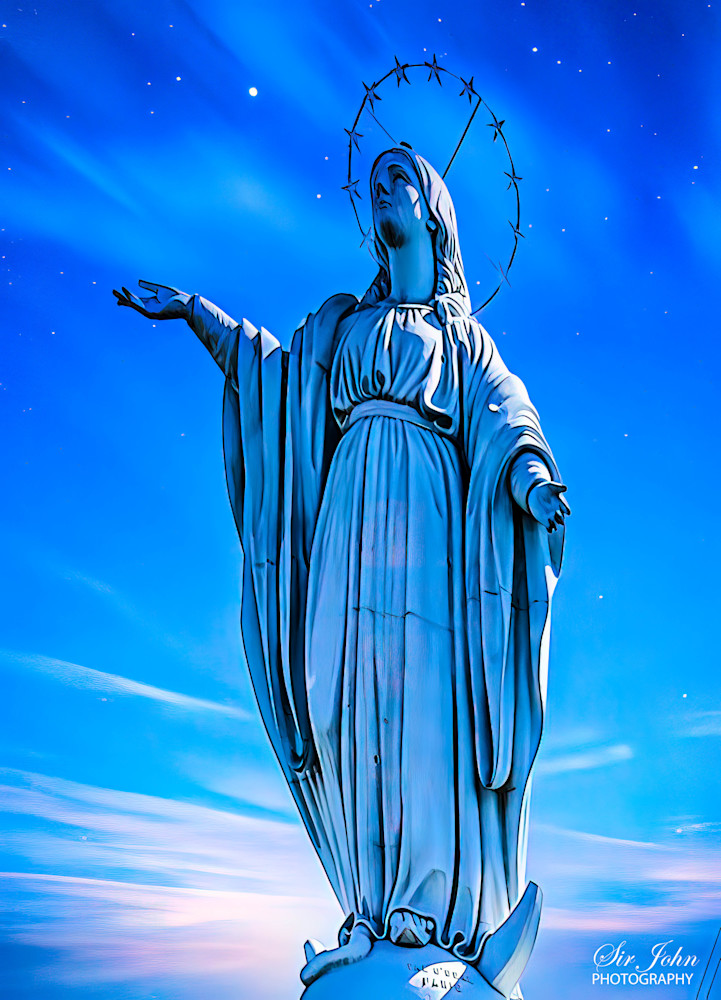 The statue of the Immaculate Conception in Santiago, Chile was cleaned and repainted in 2012 and is in great condition. It is believed to be a reproduction of the virgin of Rome and is located at the summit of San Cristobal Hill which can be seen al