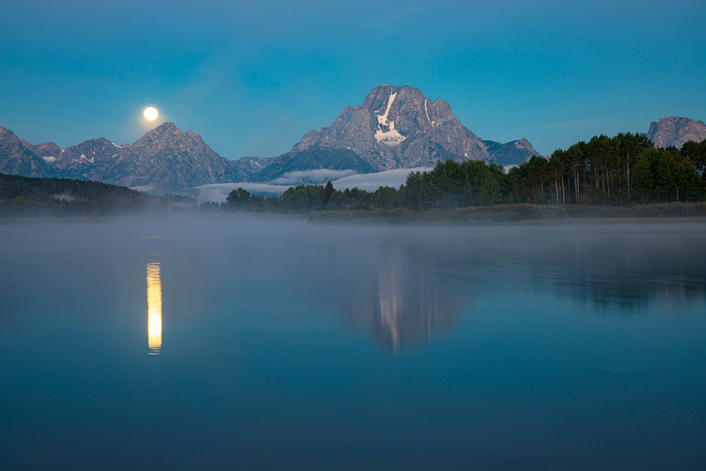 Moon Setting Over Teton Range   Oxbow Bend Photography Art | John Schmidt Photography