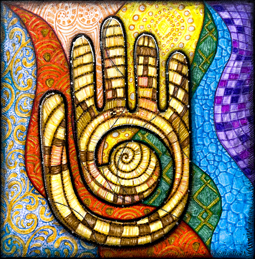 Hopi Hand, Shaman's Hand, Reiki Hand global healing art drawing by Kristen Palana