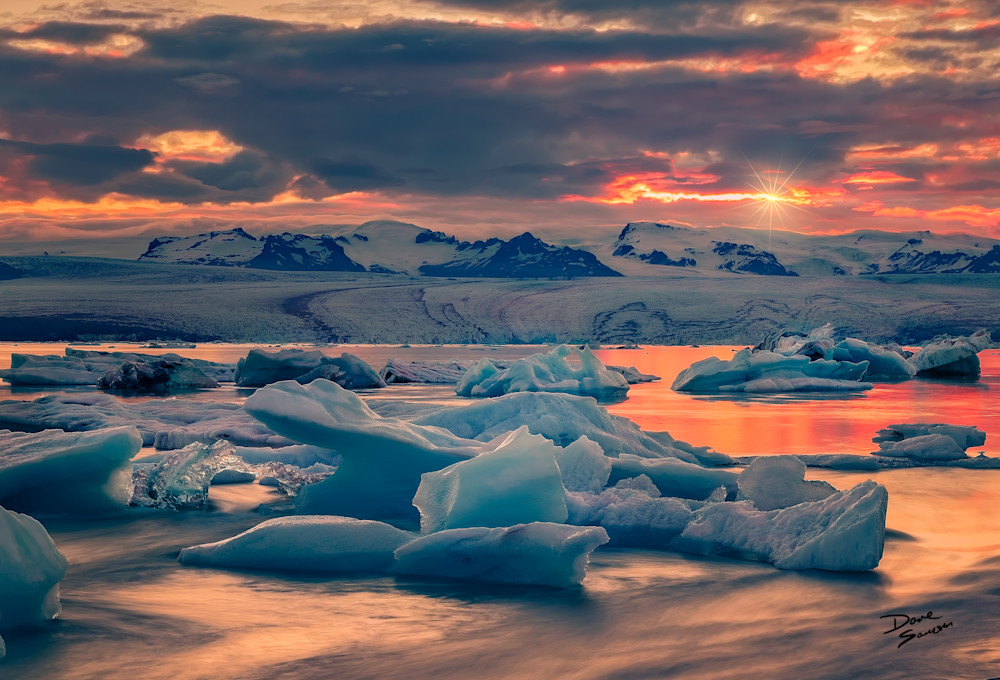 Jökulsárlón And Sundown, Southern Region, Iceland Photography Art | Dave Sansom Photography
