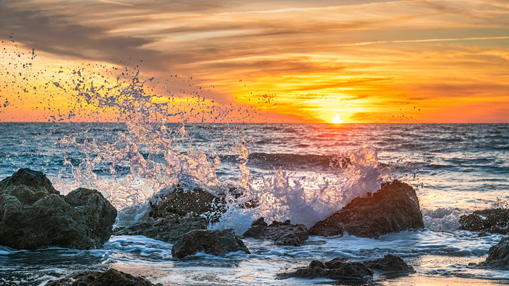 Caspersen Beach Sunset Splash Photography Art | LeatherMark Productions