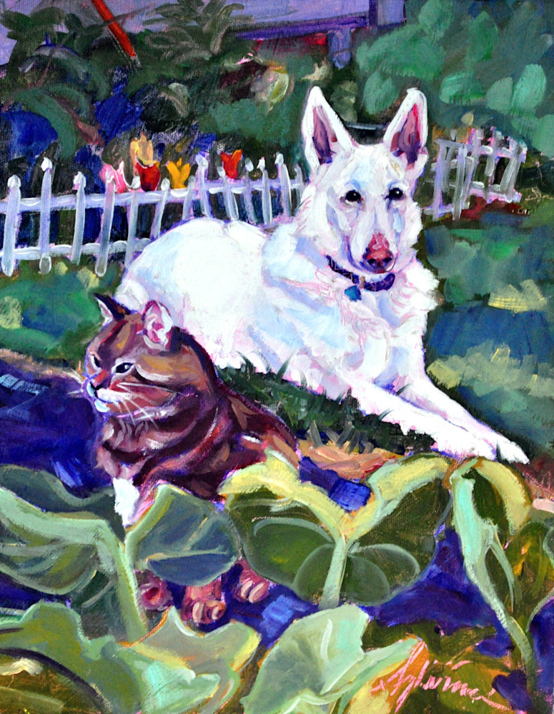 Cat And Dog Living Together Luna And Crumpet Art | Sylvina Rollins Artist