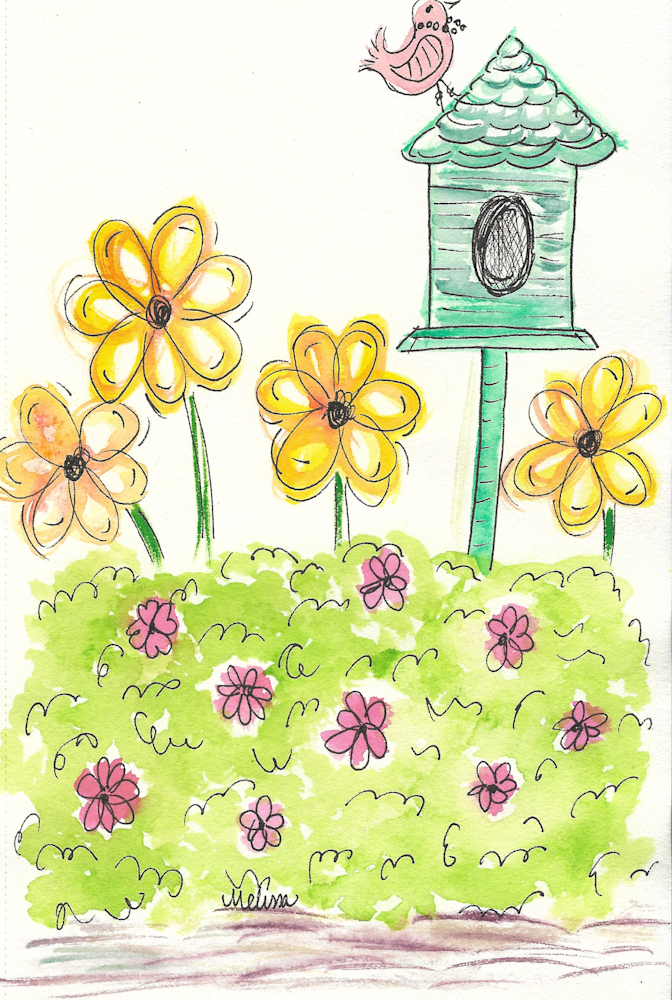 Yellow Flowers Birdhouse Art | Melissa Edwards Art