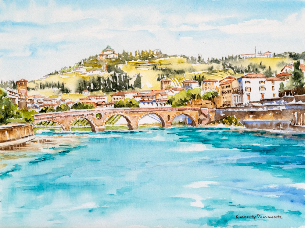 Il Ponte Pietra, Verona Art | Kimberly Cammerata - Watercolors of the Sun: Paintings of Italy