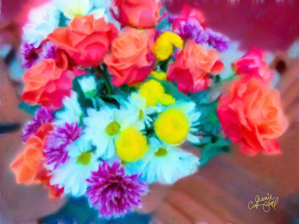 Bouquet Of Roses & Daisies Art | Jeanie Campbell