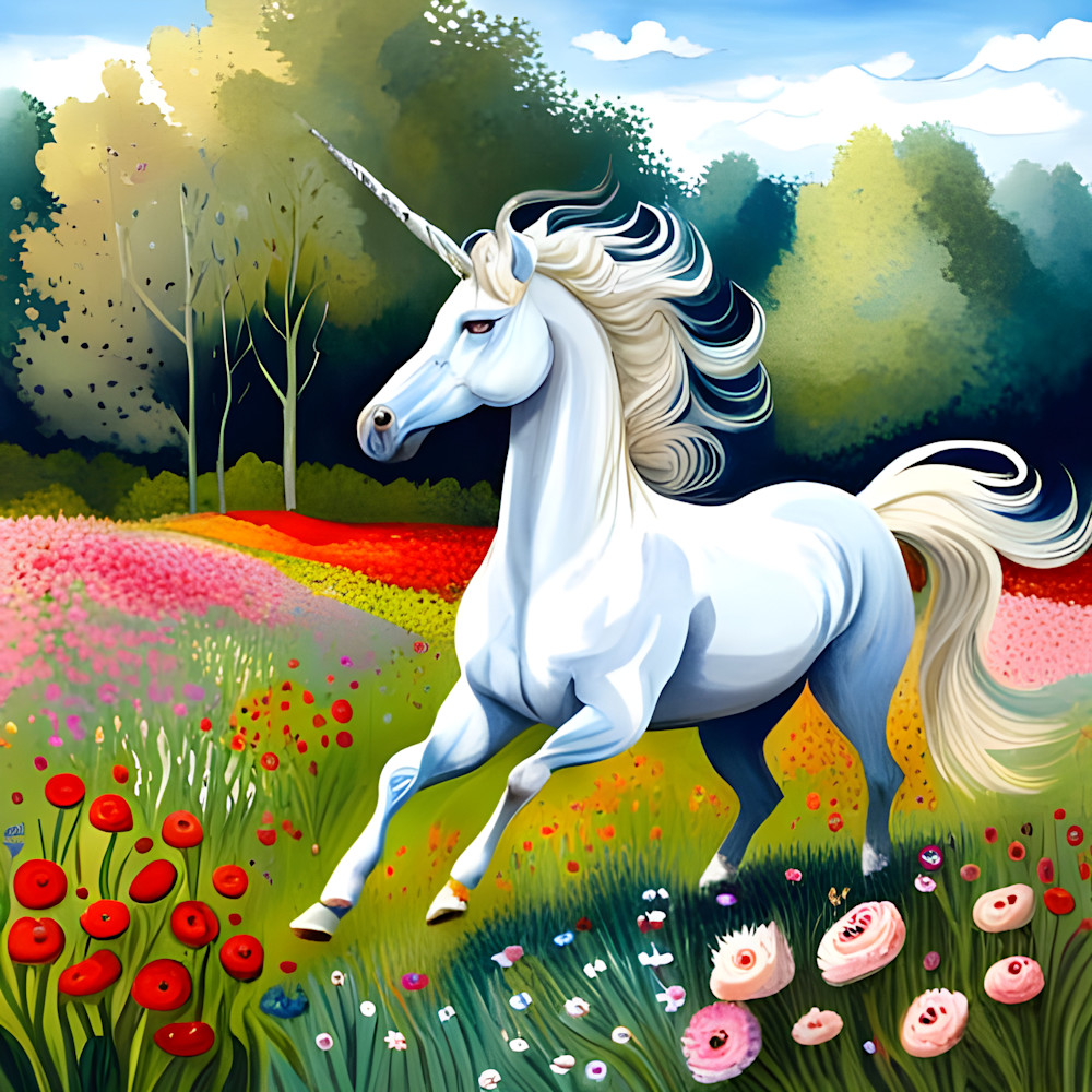 Unicorn Prancing In Meadow Photography Art | Playful Gallery by Rob Harrison