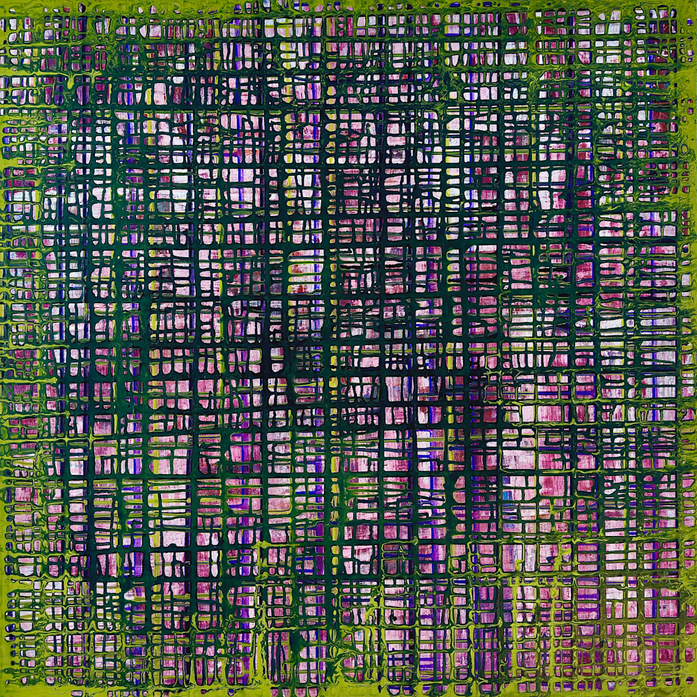 Chartreuse Over Purple Grid Art | Kev Von Holt Gallery