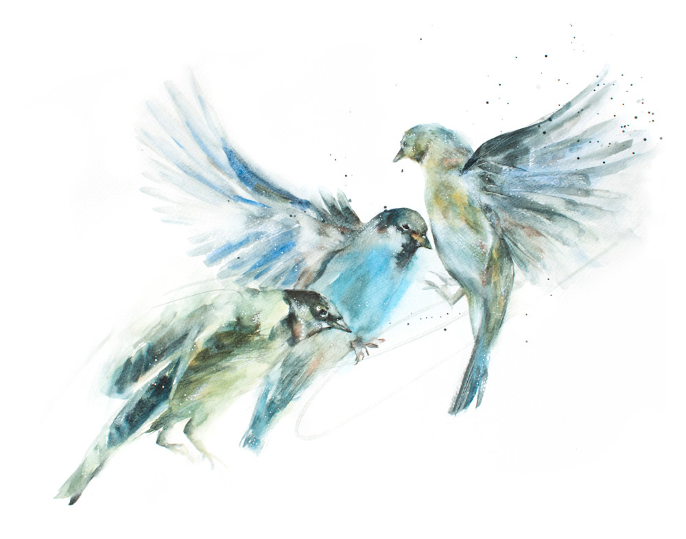 Blue birds watercolor fine art print