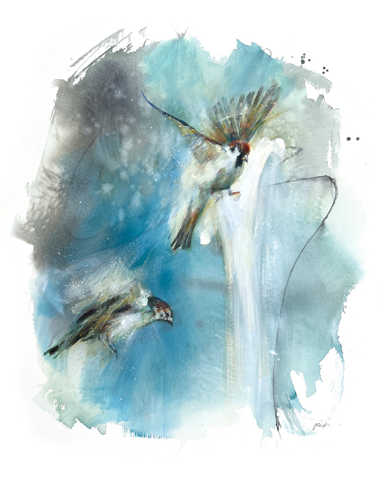 Birds in flight watercolor painting
