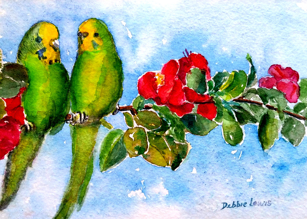 Green Birds Talking Art | Debbie Lewis Watercolors