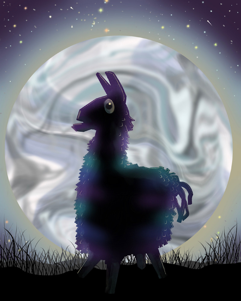 Llama at Night: Gaming-Inspired Digital Art by Paintpourium