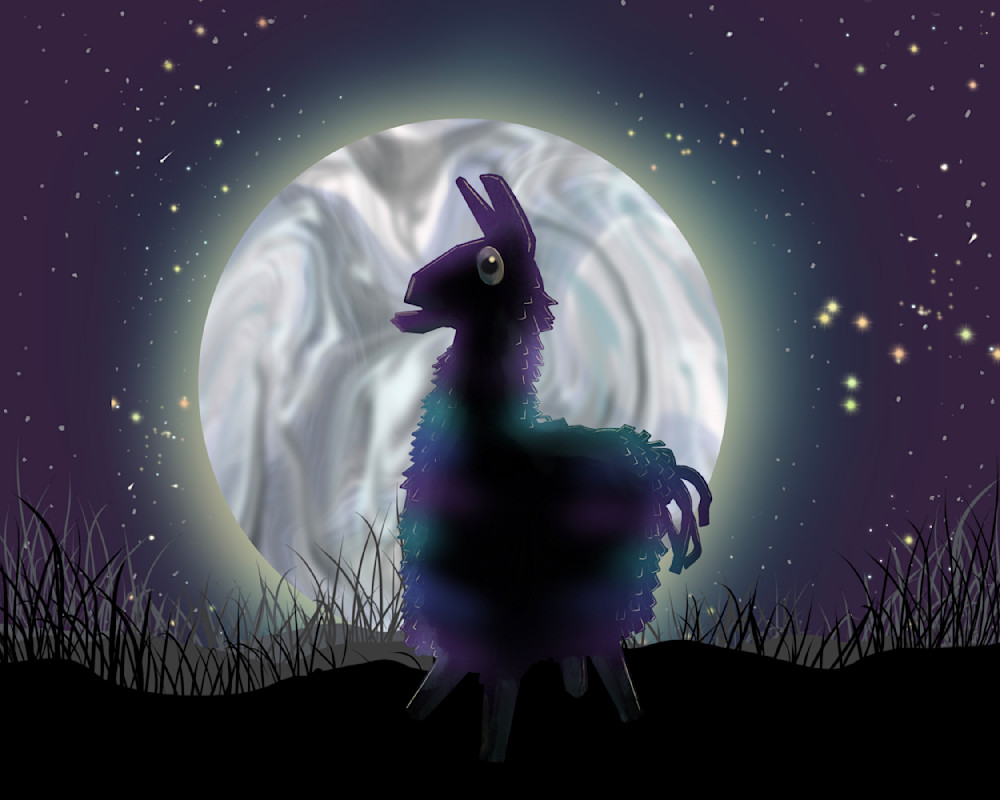 Llama at Night Horizontal Art Print | Gaming Inspired Decor | Paintpourium
