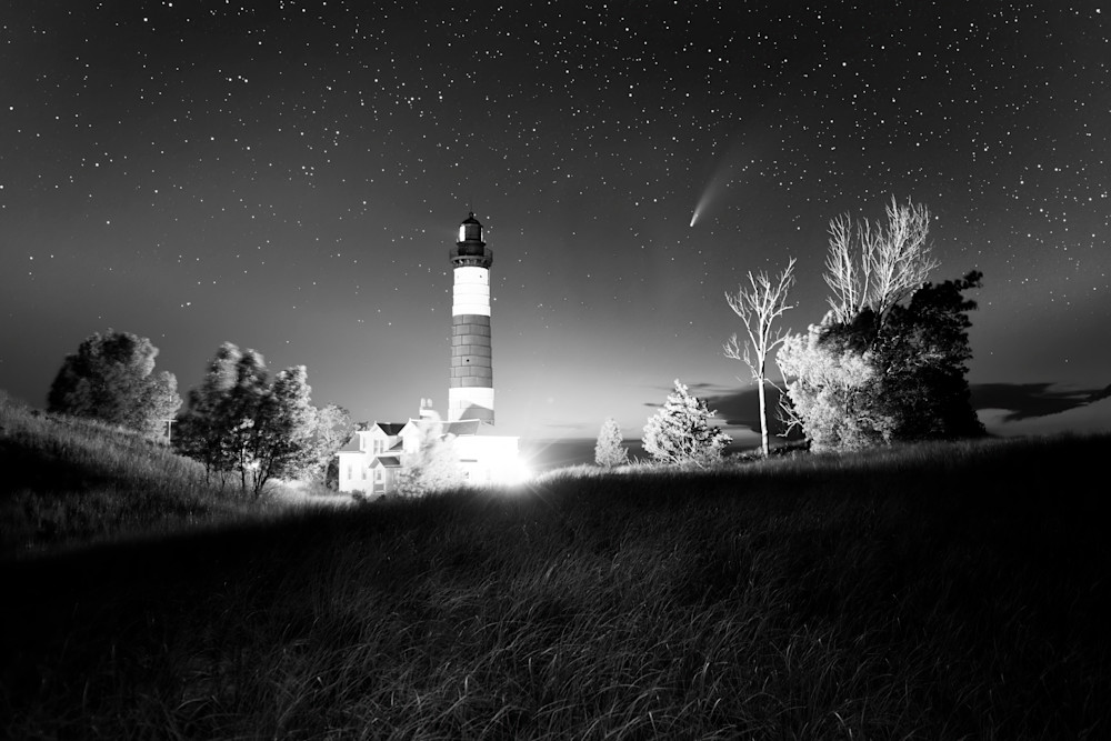 "Big Sable Meets Neowise - in B&W" | Fine Art Photography by Dennis Caskey