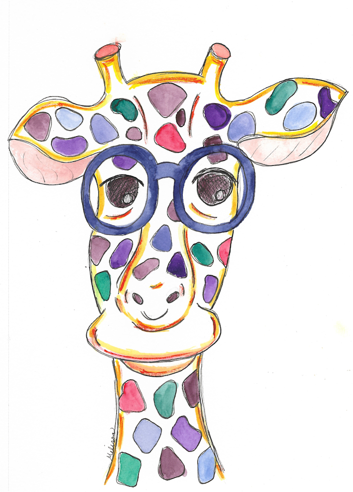 Giraffe Wtih Blue Glasses Art | Melissa Edwards Art