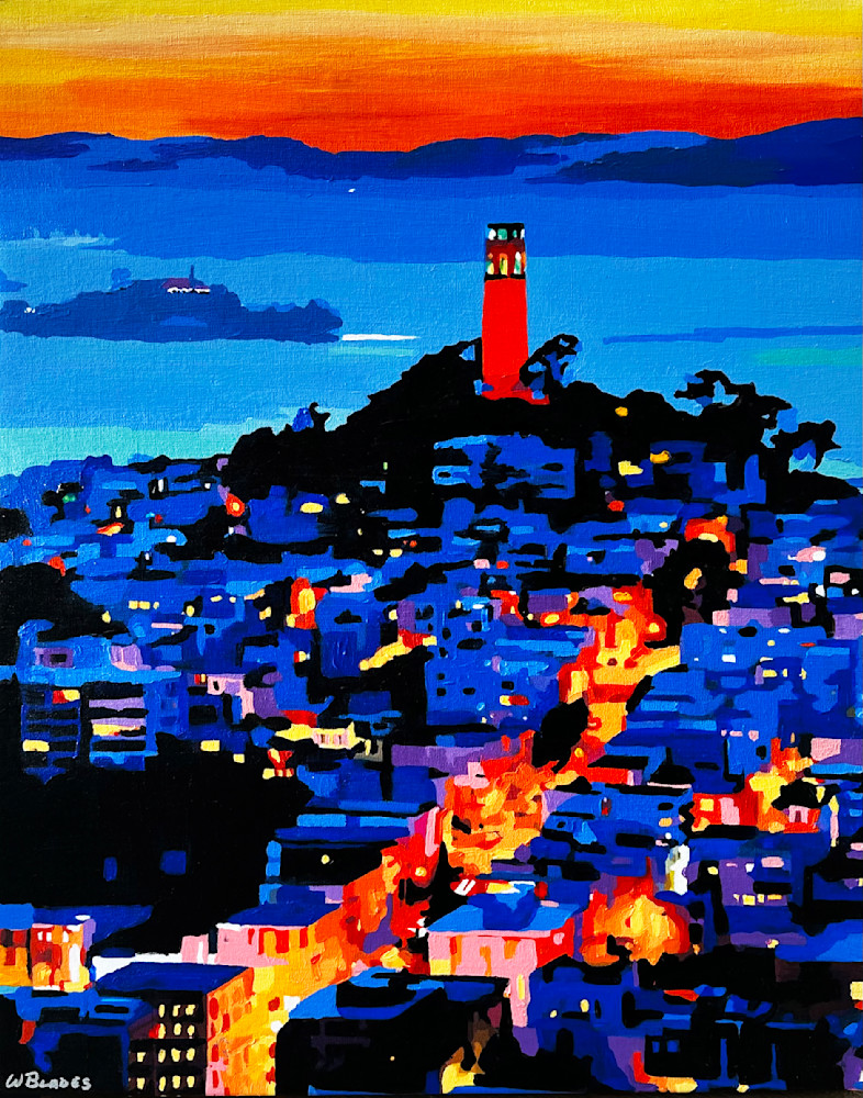Coit Tower At Sunset Art | Warren Blades Modern Art