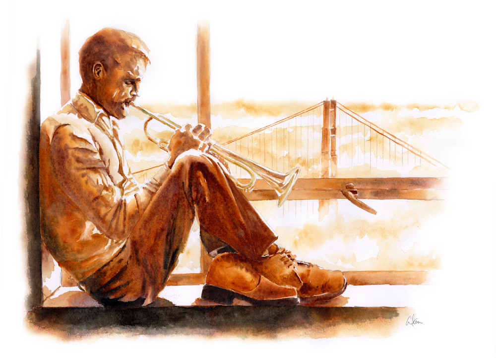 Trumpet Player overlooking Bridge