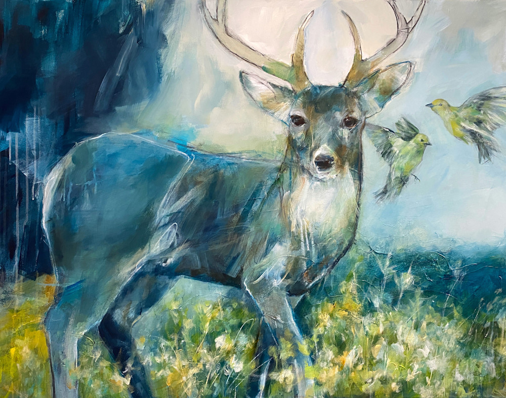 Deer in wildflowers fine art painting
