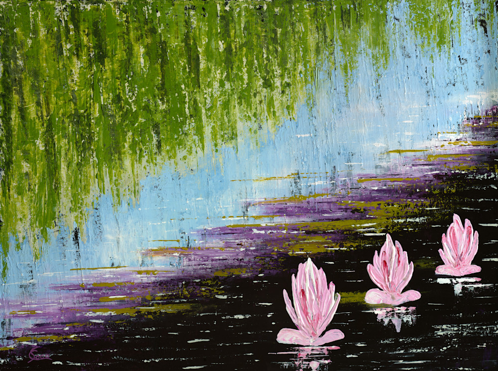 Water Lilies, painted with a palette knife and heavy texture.