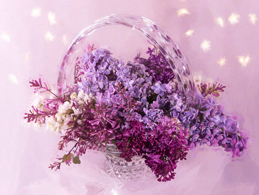 Lilacs in a Crytal Basket