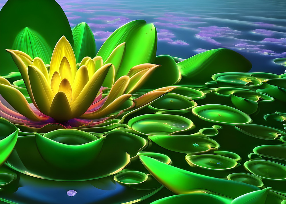 Yellow Lotus Flower In Surreal Pond Photography Art | Playful Gallery by Rob Harrison