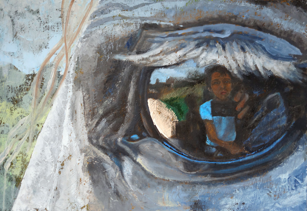 Self-portrait of the artist in the eye of a horse