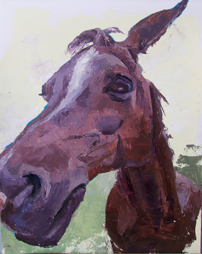 print of an oil painting of a horse named Cruz by kris manzanares