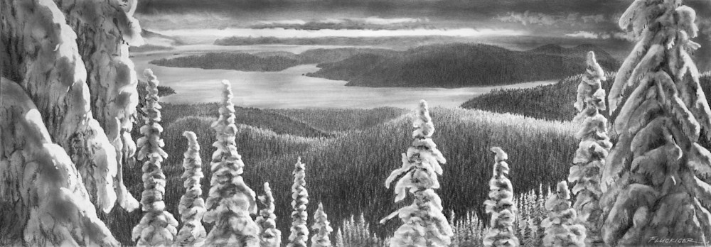 Black and white fine art print beautiful landscape of artwork titled January Dreams