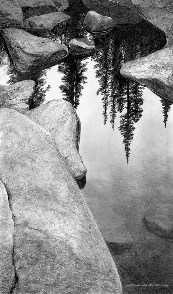 Black and white fine art print beautiful landscape of artwork titled Twilight Reflections