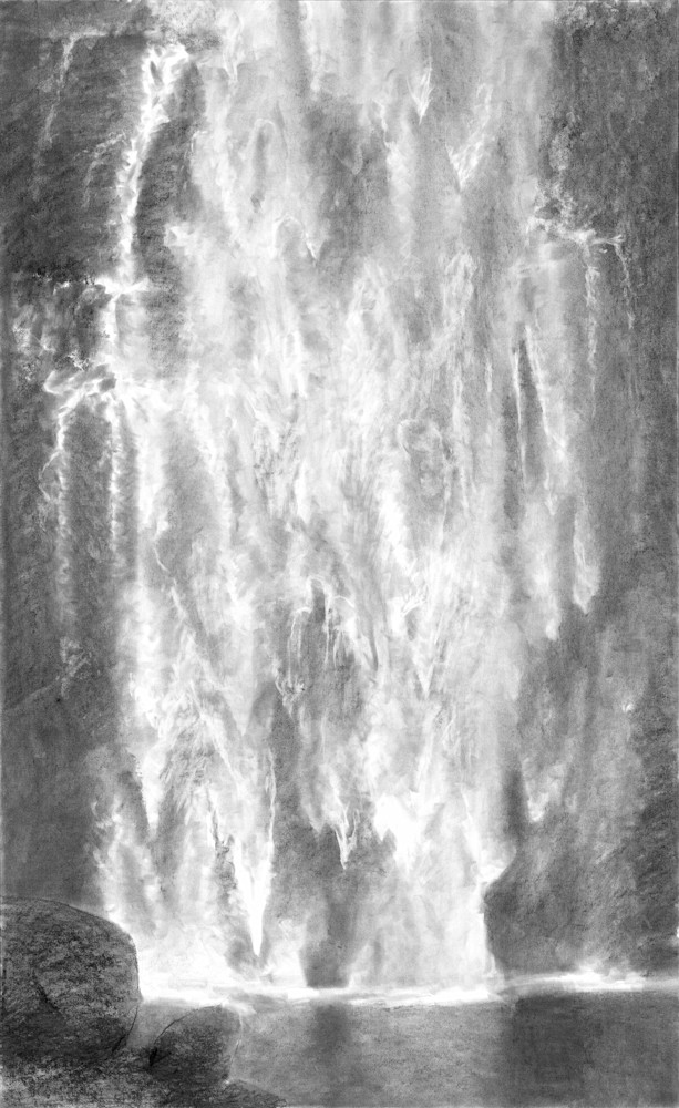 Black and white fine art print beautiful waterfall artwork titled Träumerei