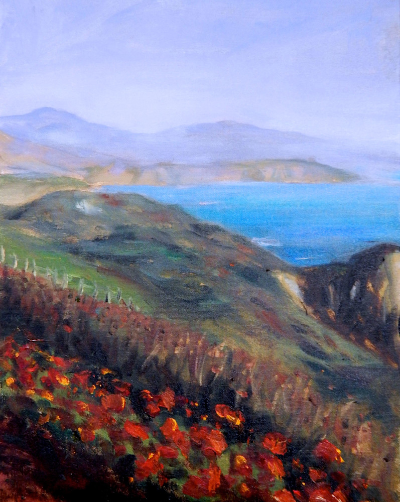 Big Sur With Red Flowers Art | Edi Matsumoto Fine Art
