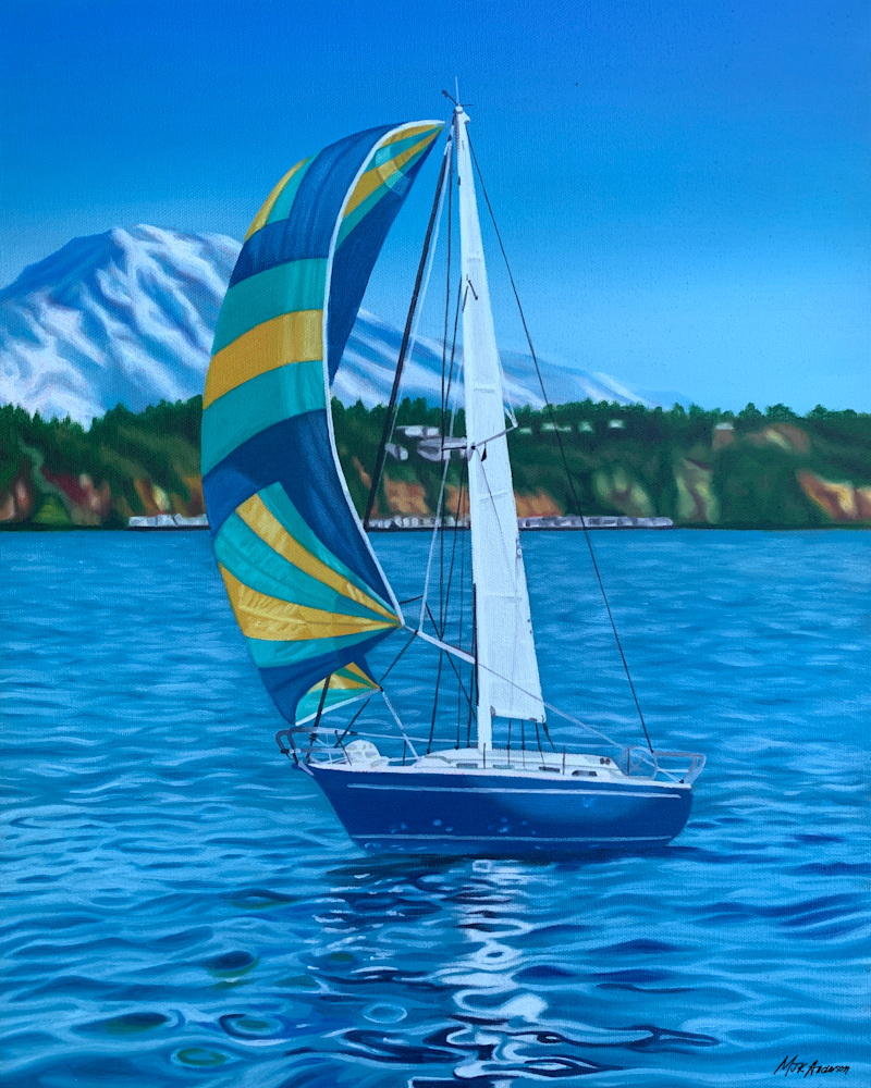 Marcy Kennedy Anderson   Sailing By Mt. Rainier Art | Marcy Kennedy Anderson Art