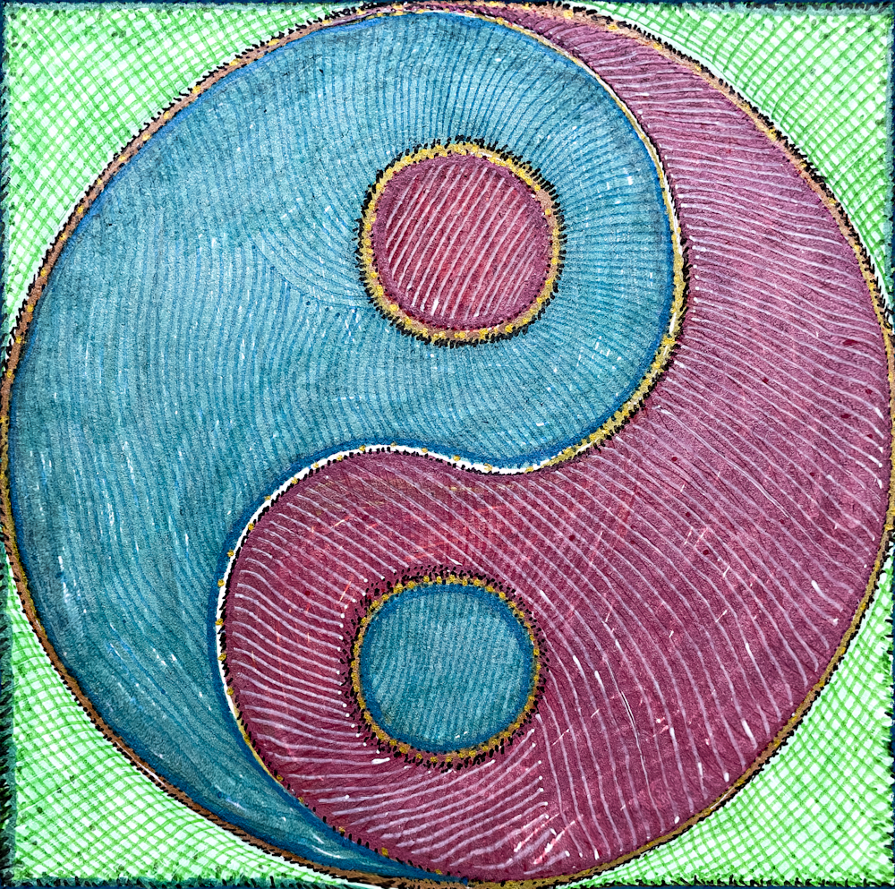 yin yang balance warm cool textile drawing by Kristen Palana